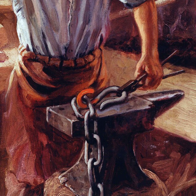 Ο Walter Haskell Hinton ζωγραφίζει τον John Deere να εργάζεται στο σιδηρουργείο του
